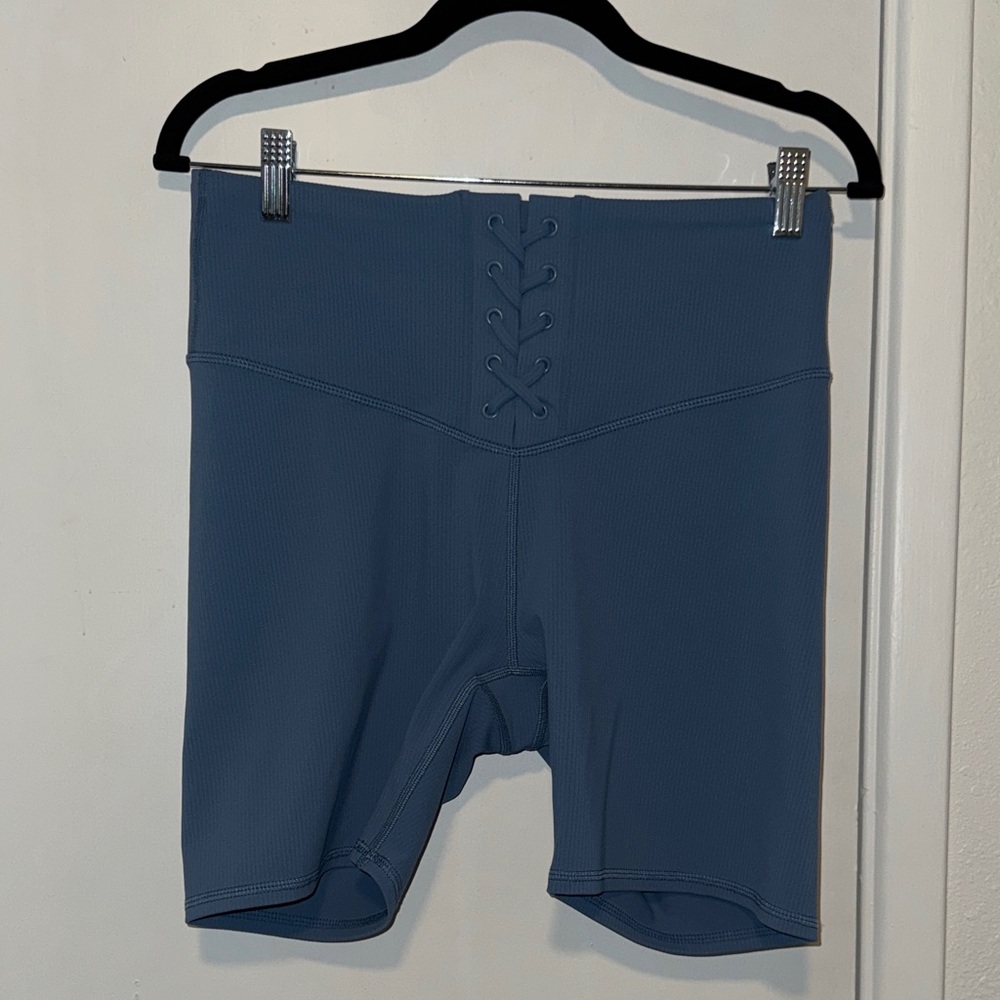JoyLab // High-Waist Lace Up Bike Shorts (M - Blue)